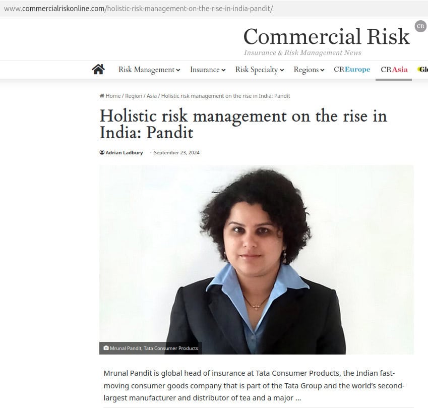 Mrunal Pandit Interview on Commercial Risk Magazine, Sept 2024